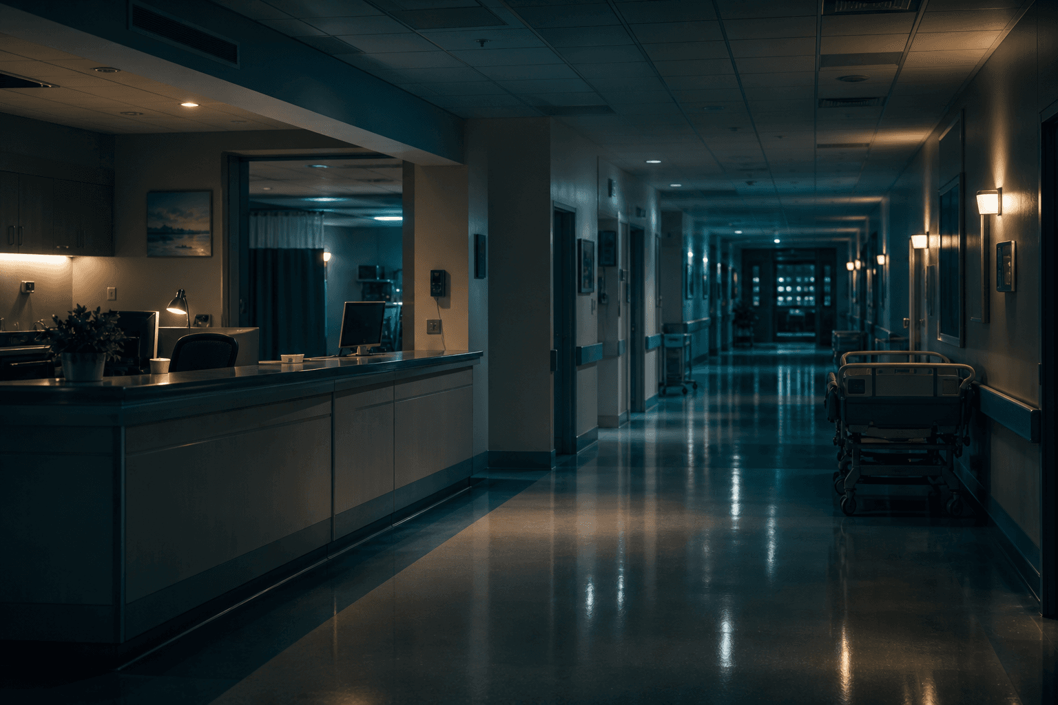 Hospital corridor at night